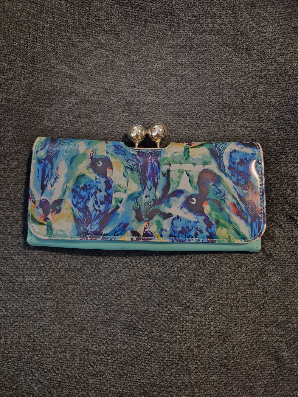 Ted Baker Blue & Teal Parrot-Print Clasp Wallet
